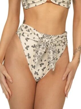 Montce Off White? Black Ivy Bandana Paula TieUp High Waisted Bikini Bottom NWT M
